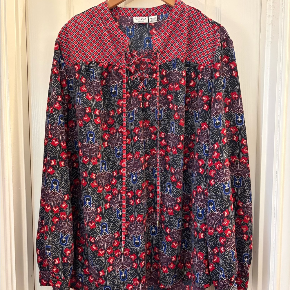 Cato Red and Blue Patterned Blouse